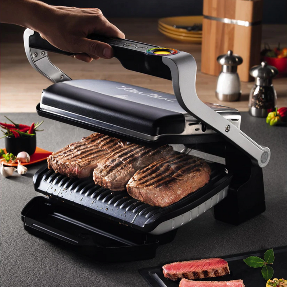  Tefal GC712812 Optigrill + Black Edition Plancha de Cuisine  2000 W 6 Modes de Cuisson, Indicateur de Progrès, Capteur D'Épaisseur,  Tablettes Amovibles, Amovibles et Passent au Lave Vaisselle